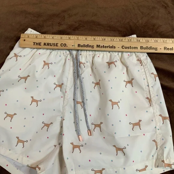 Polonio Ivory Brown Pink M Swim Shorts with Dog Print Beach Boat Coastal - Picture 7 of 9